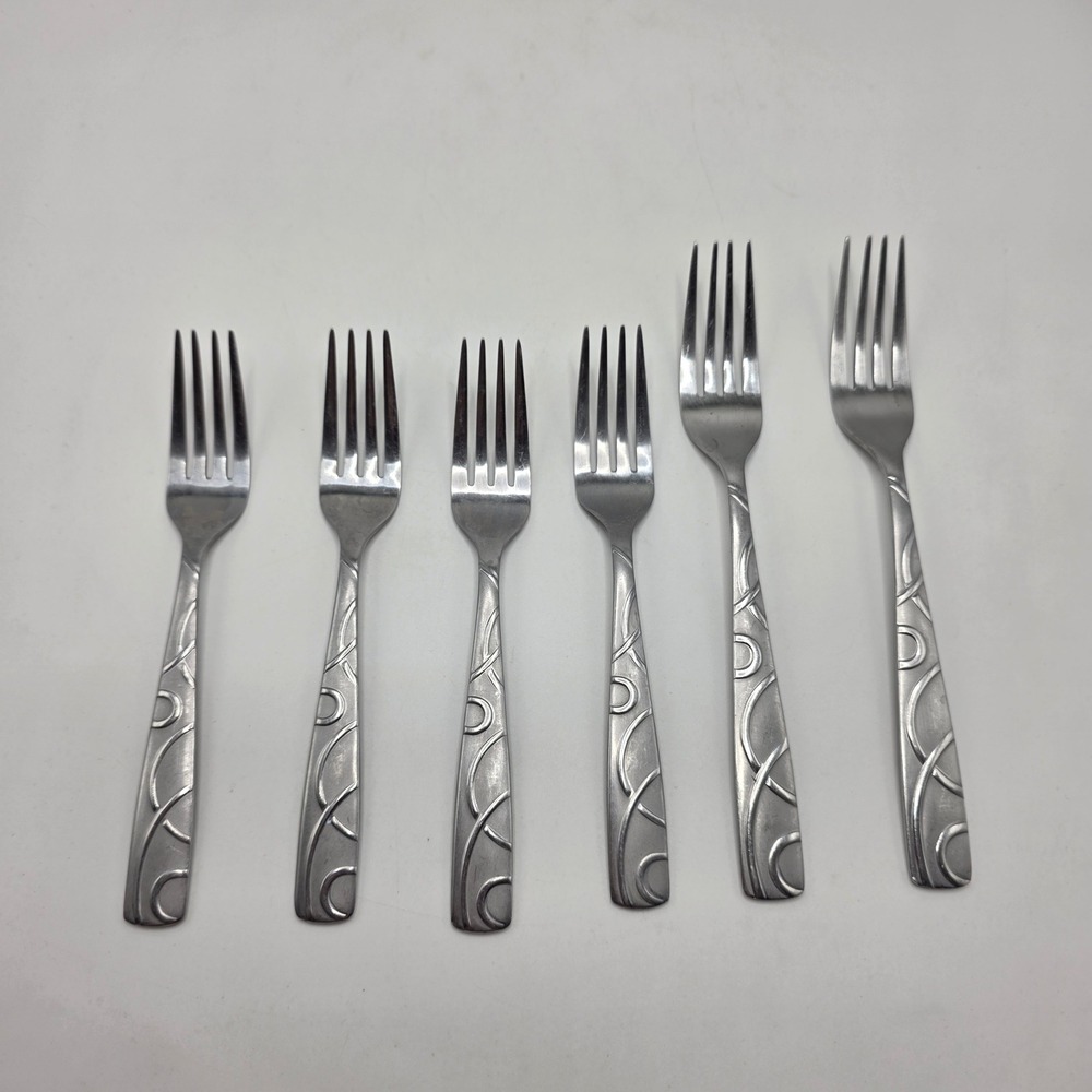 Cambridge Stainless Steel Fork Set 6pc Swirl Pattern Dinner Salad Flatware Set